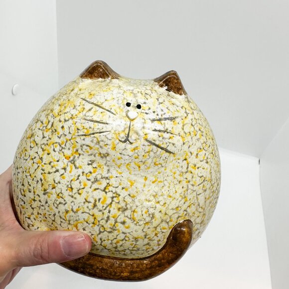 SOLD Vtg Fat Cat Kitty Figurine Redware Pottery Spongeware Ceramic Folk Art - Picture 2 of 6